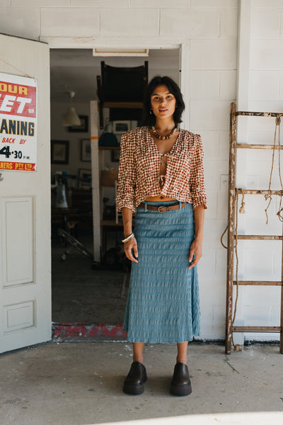 Skye - Denim Textured Midi Skirt