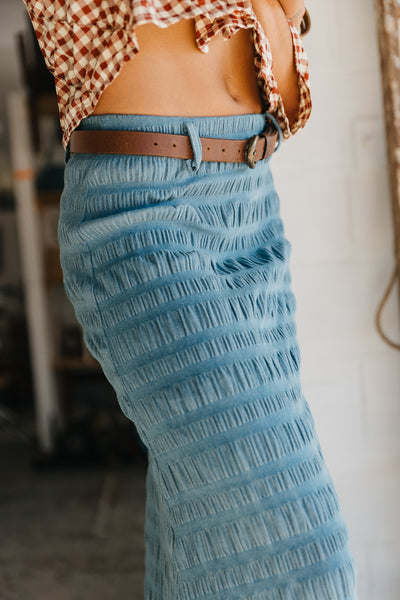 Skye - Denim Textured Midi Skirt