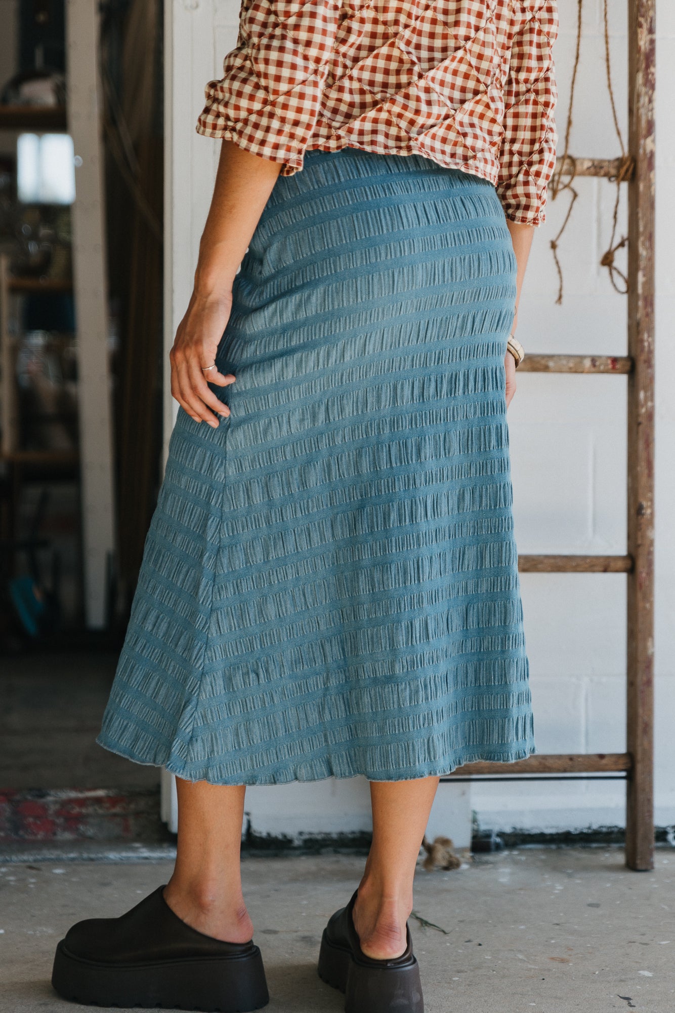 Skye - Denim Textured Midi Skirt