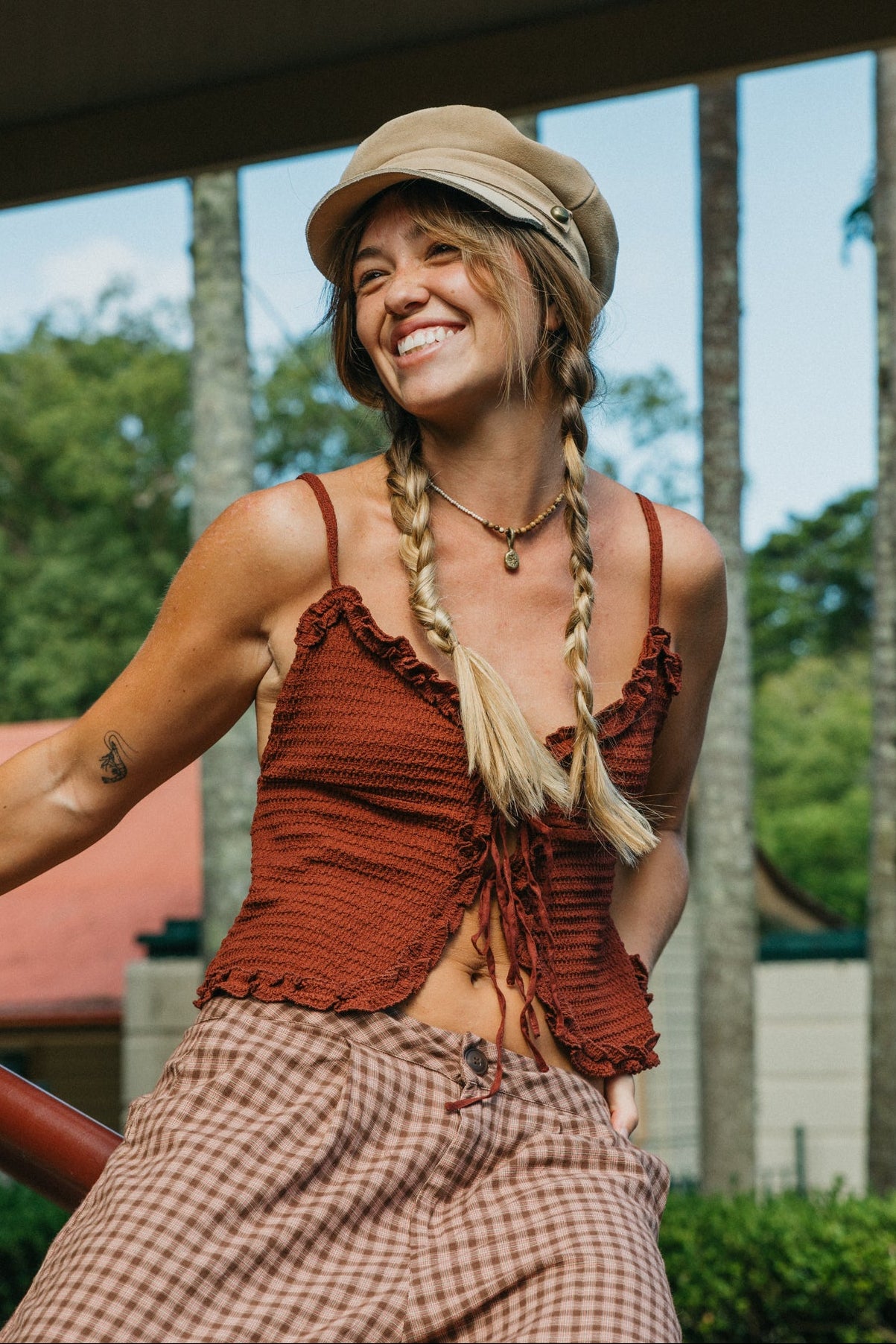 Alba - Burgundy Tie-Front Cami Top