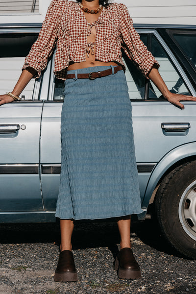 Skye - Denim Textured Midi Skirt