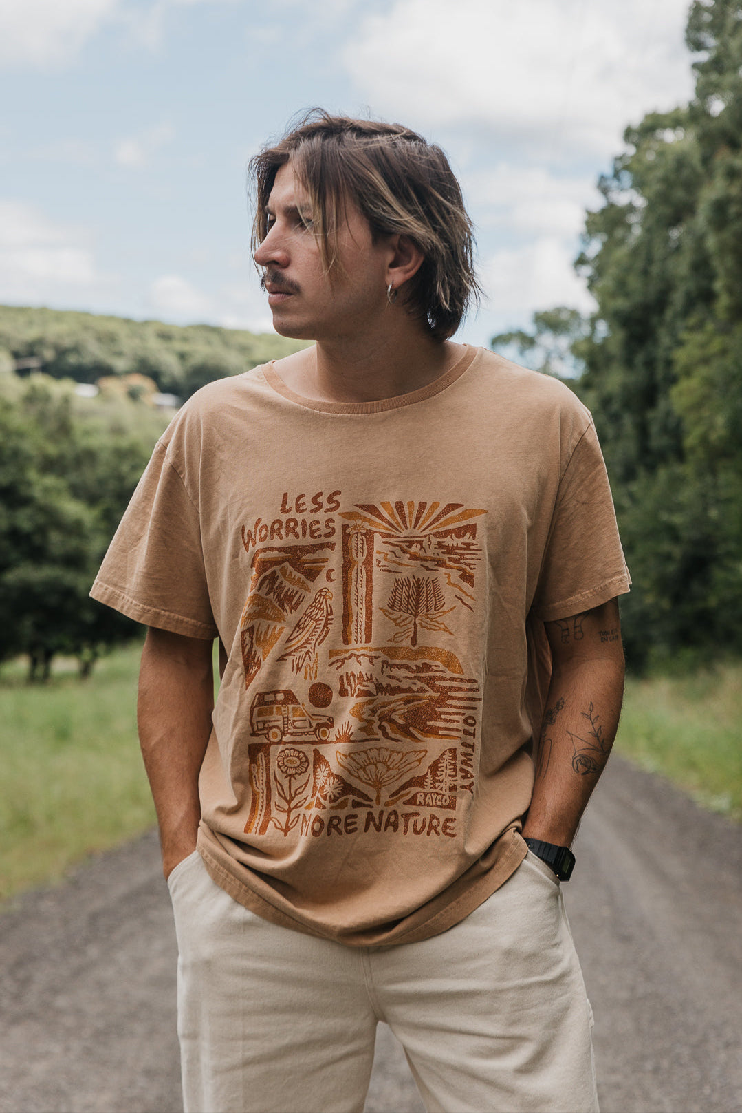 Less Worries More Nature Rayco T-Shirt - Rust