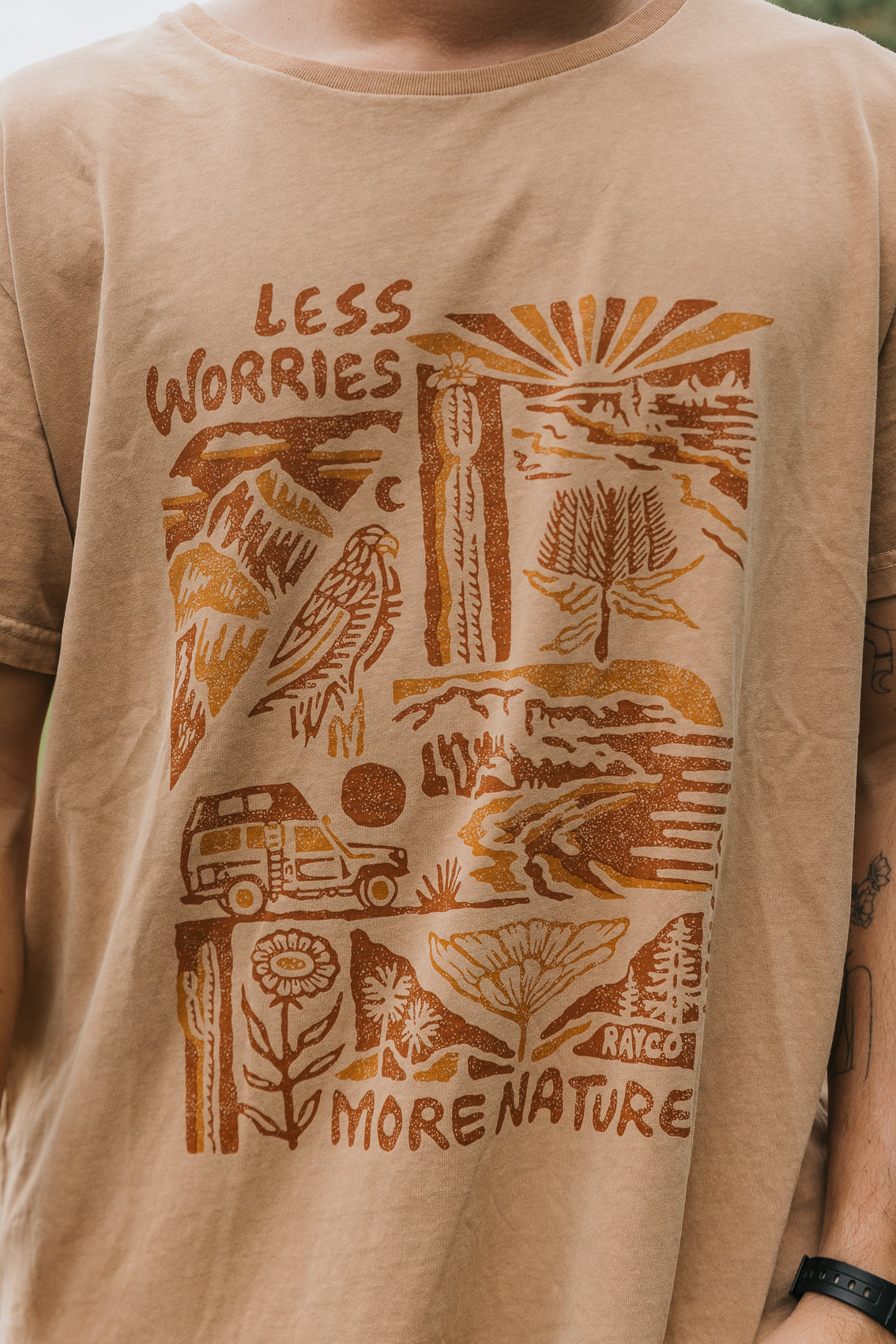 Less Worries More Nature Rayco T-Shirt - Rust