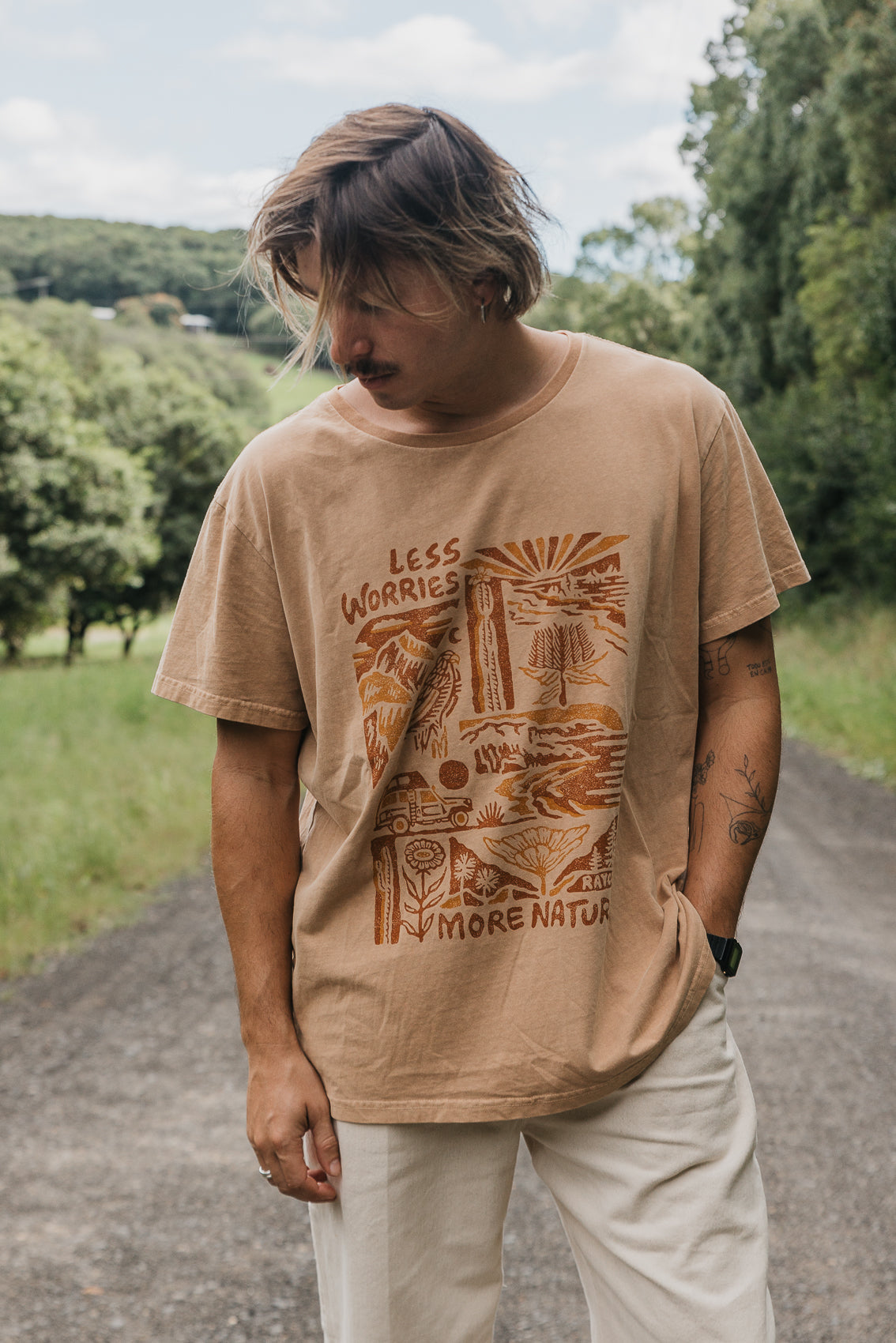 Less Worries More Nature Rayco T-Shirt - Rust