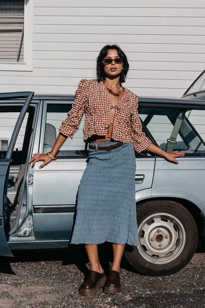 Skye - Denim Textured Midi Skirt