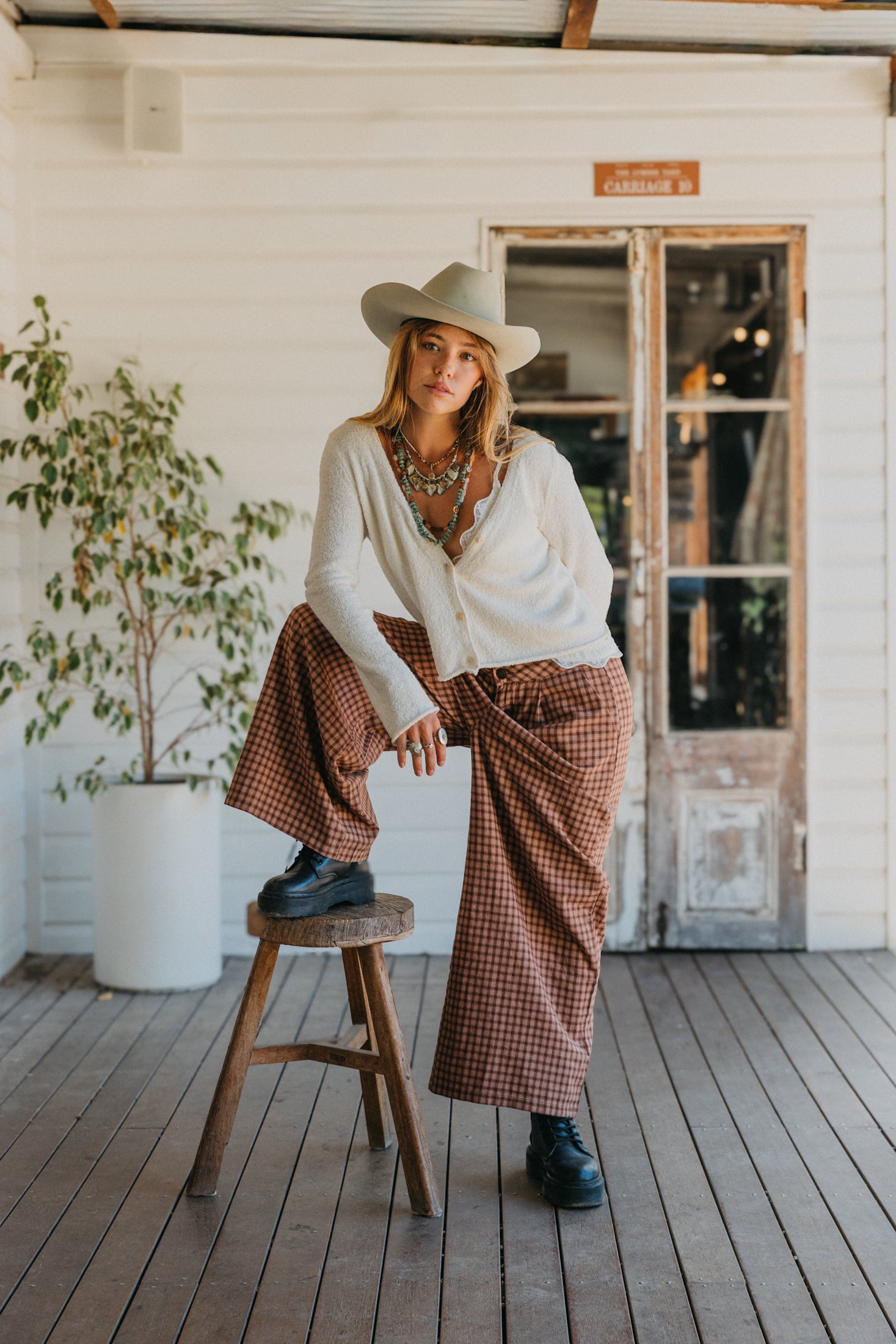 Marlow - Brown Plaid Pants