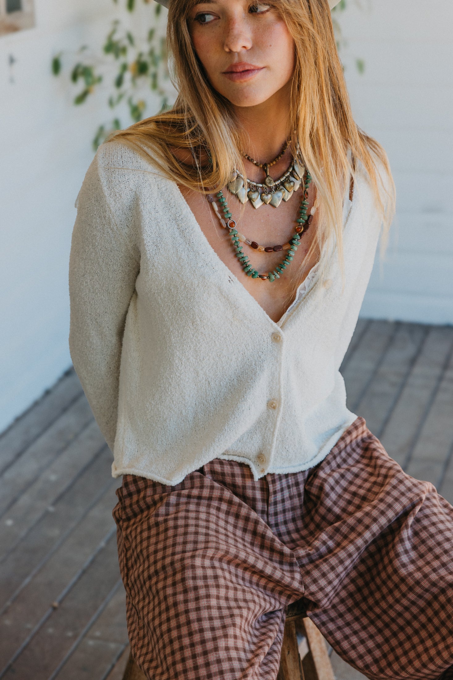 Mia - White Textured Rib Knit Cardigan