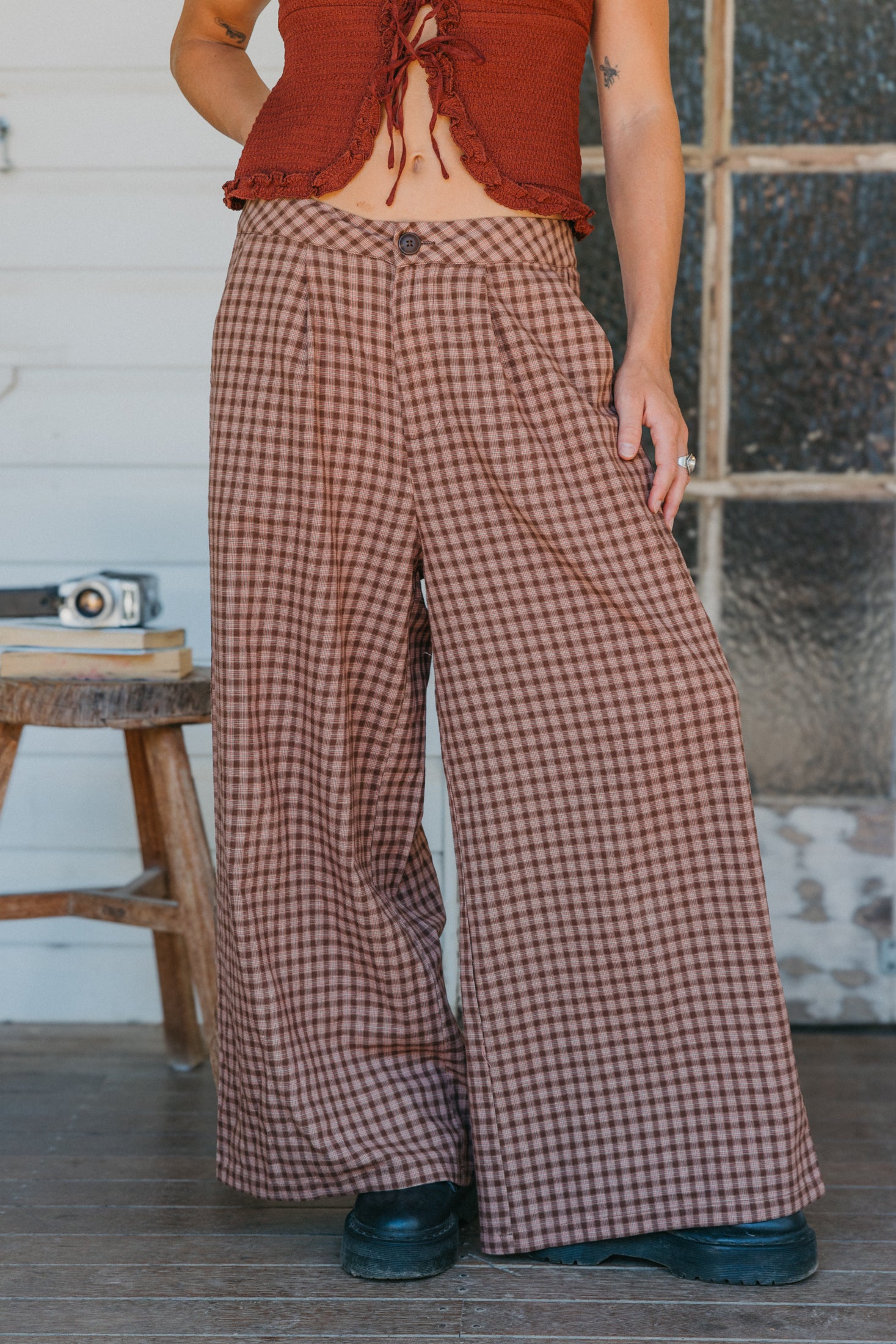 Marlow - Brown Plaid Pants