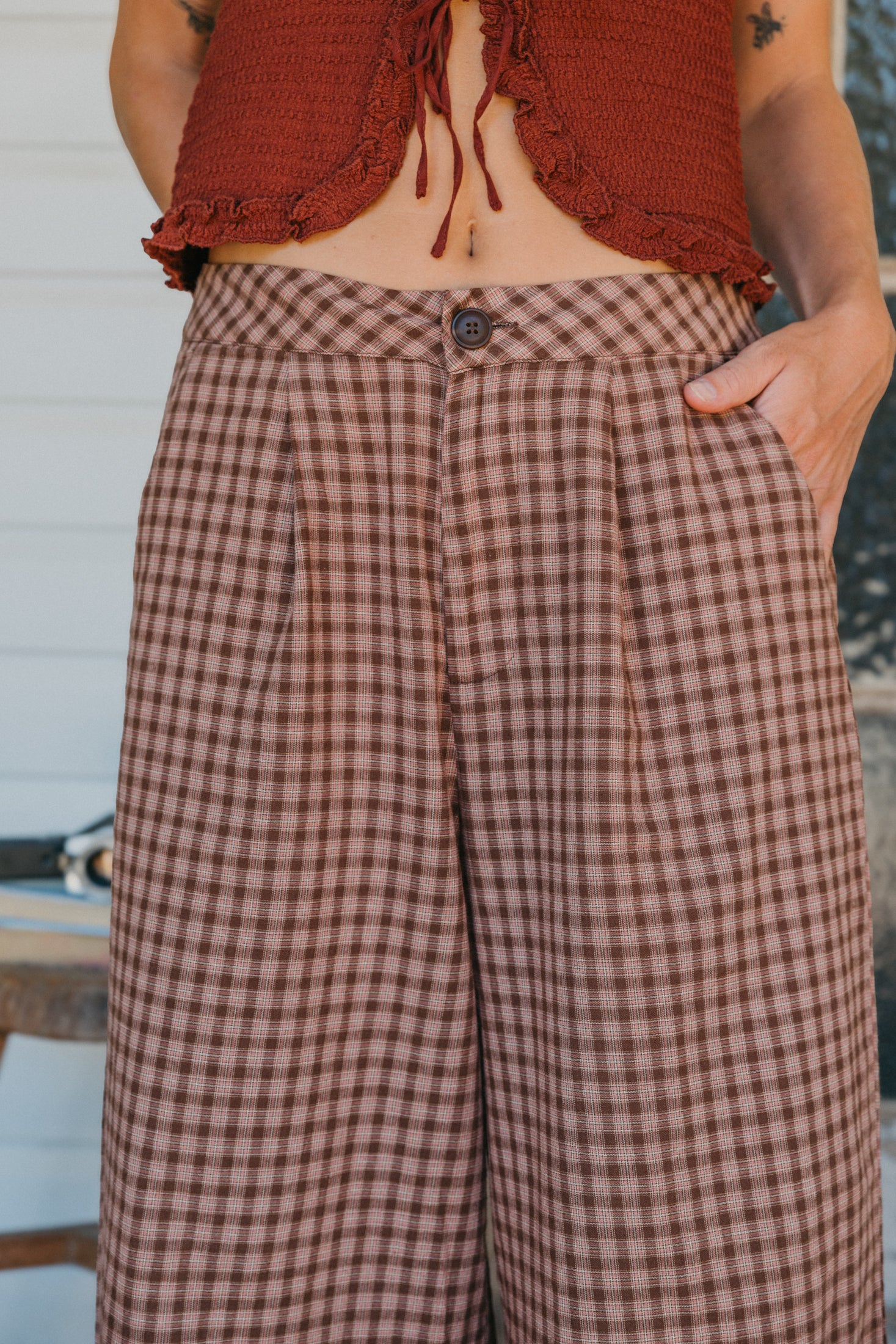 Marlow - Brown Plaid Pants
