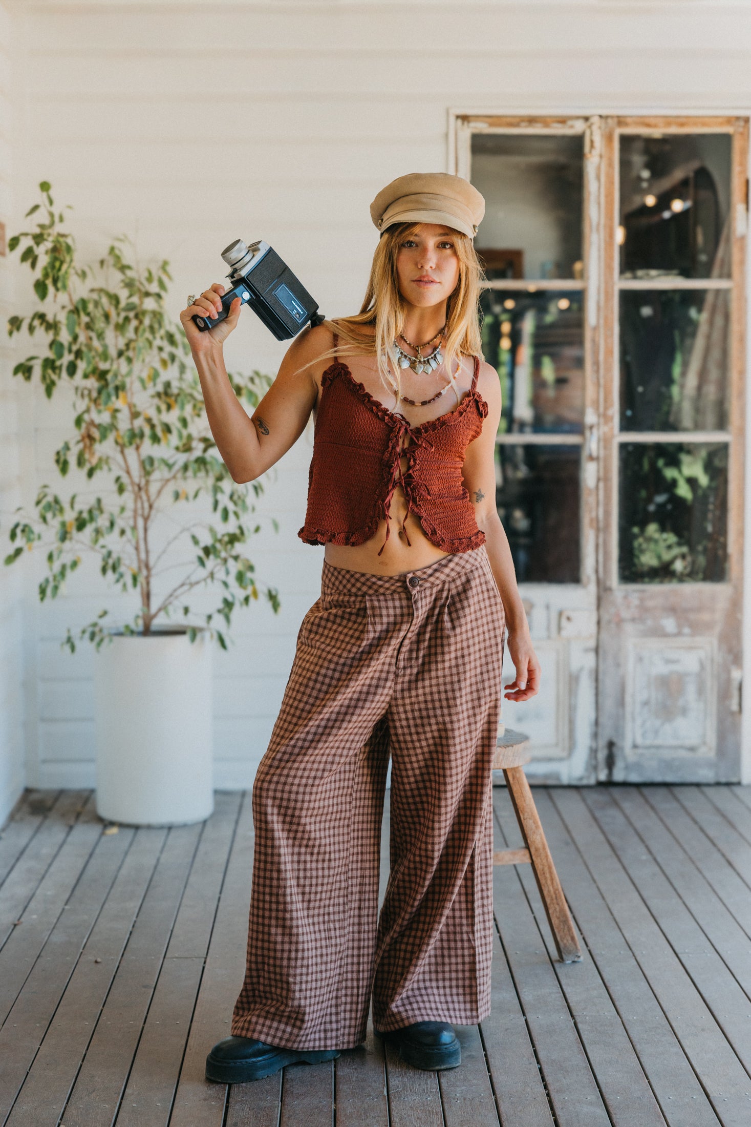 Alba - Burgundy Tie-Front Cami Top