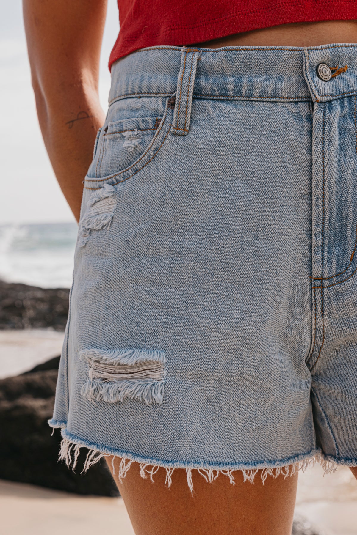 Country Club High-Waist Denim Shorts