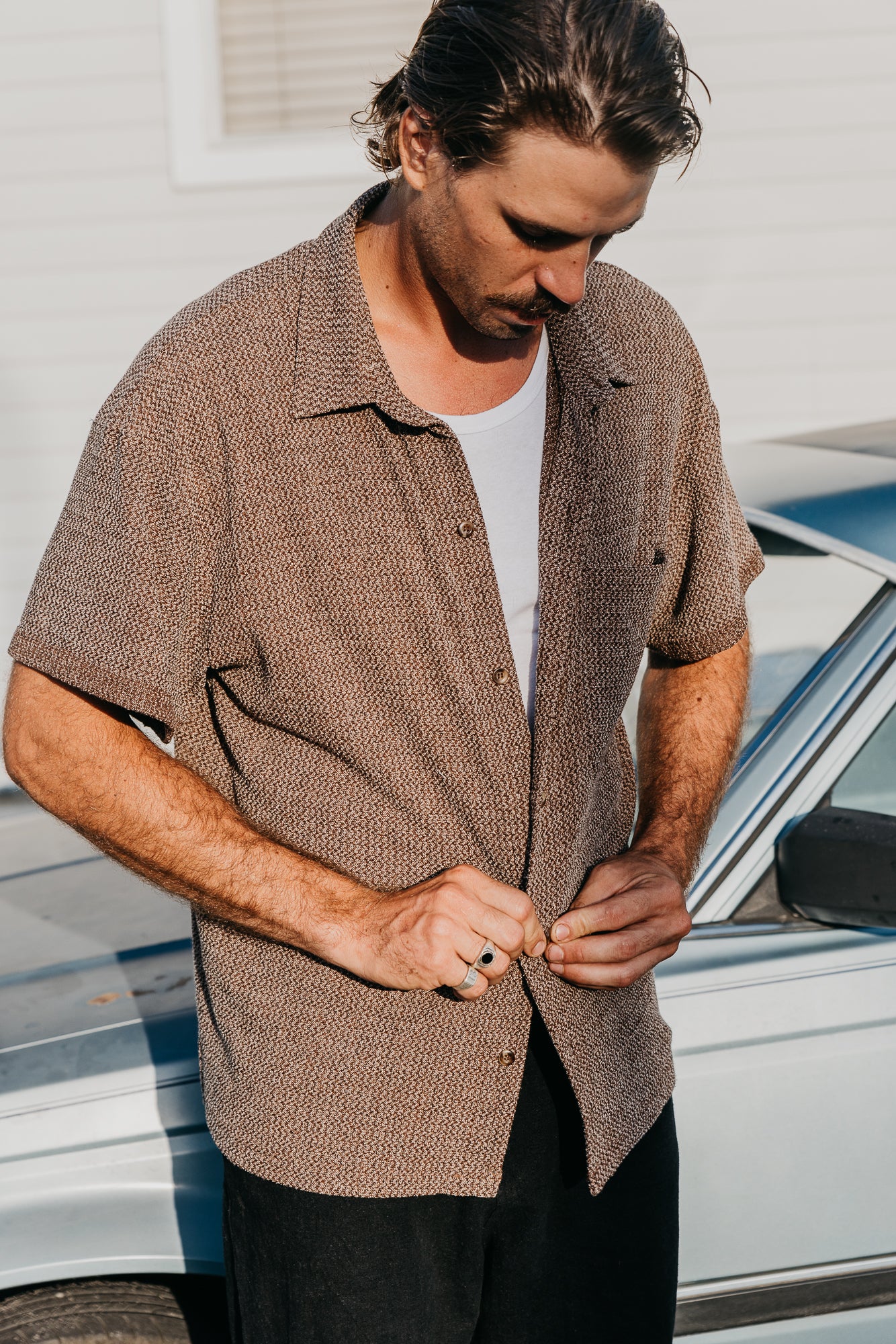 Dixton - Textured Brown Short Sleeve Shirt