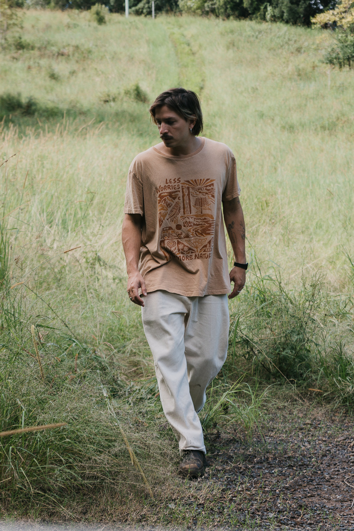 Less Worries More Nature Rayco T-Shirt - Rust