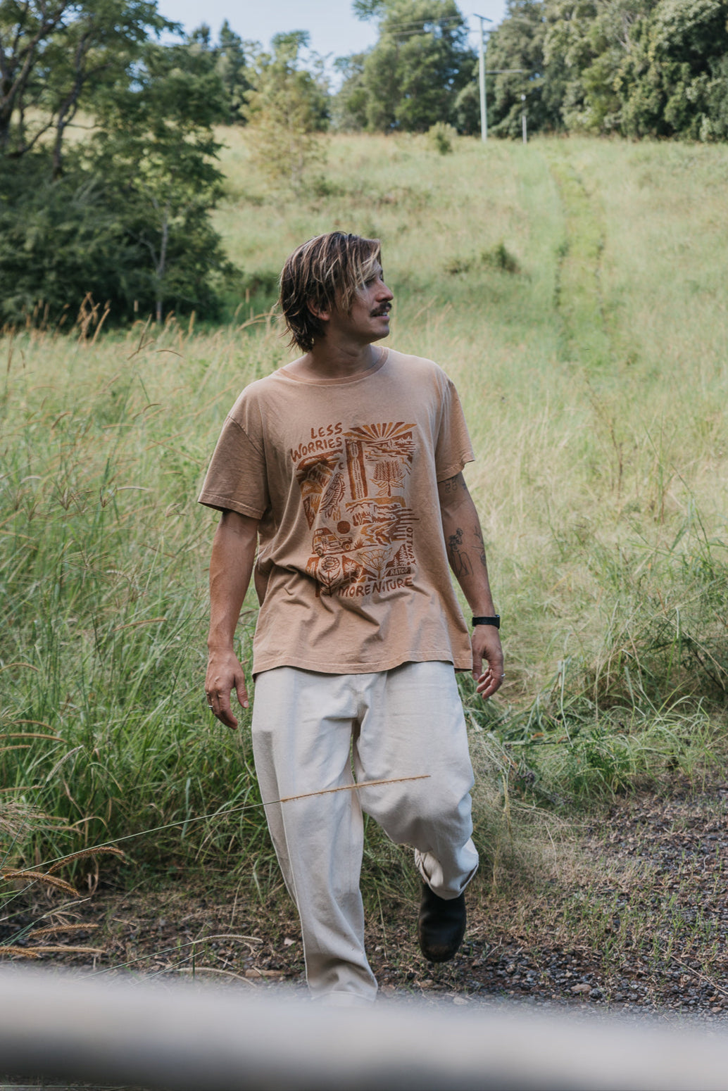 Less Worries More Nature Rayco T-Shirt - Rust