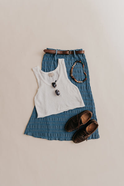 Skye - Denim Textured Midi Skirt