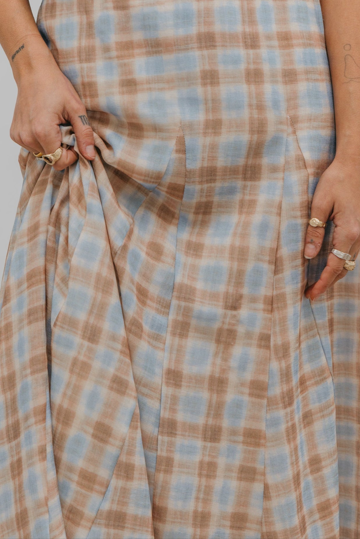Juniper - Plaid Blue & Brown Maxi Skirt