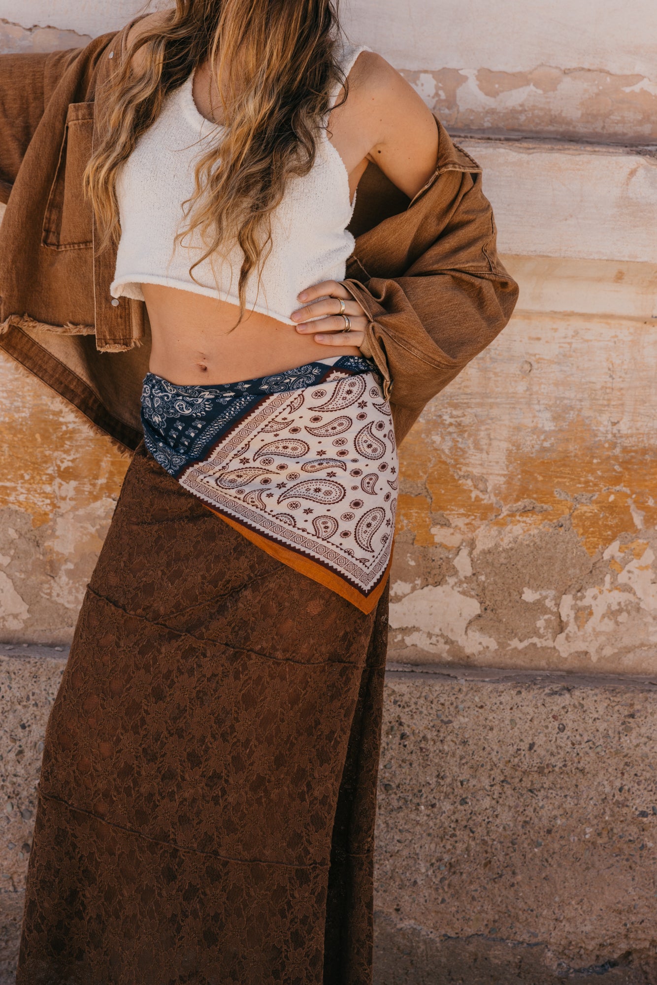 Moonlace - Brown Lace Midi Skirt