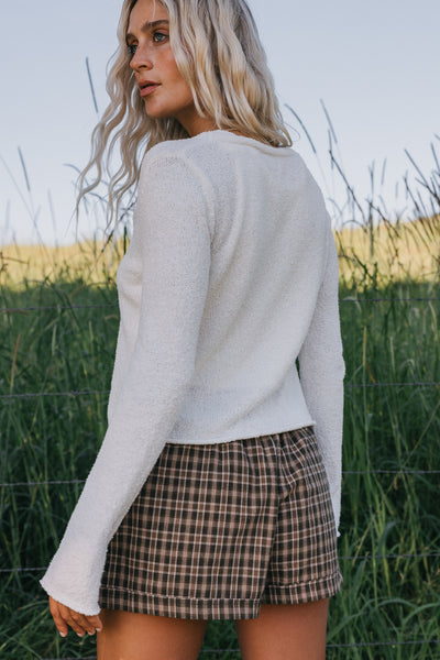 Mia - White Textured Rib Knit Cardigan