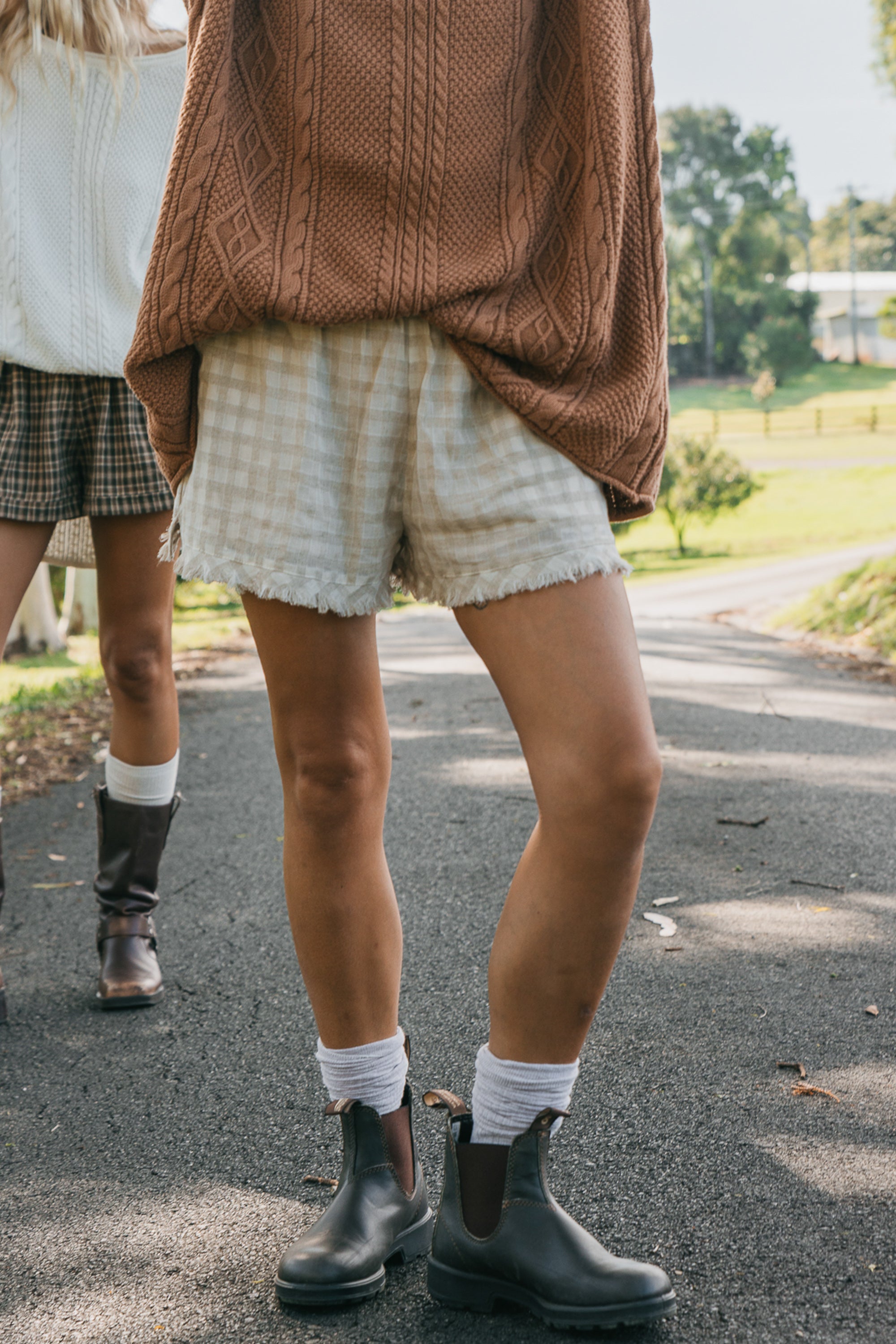 Lana Checkered Beige Shorts