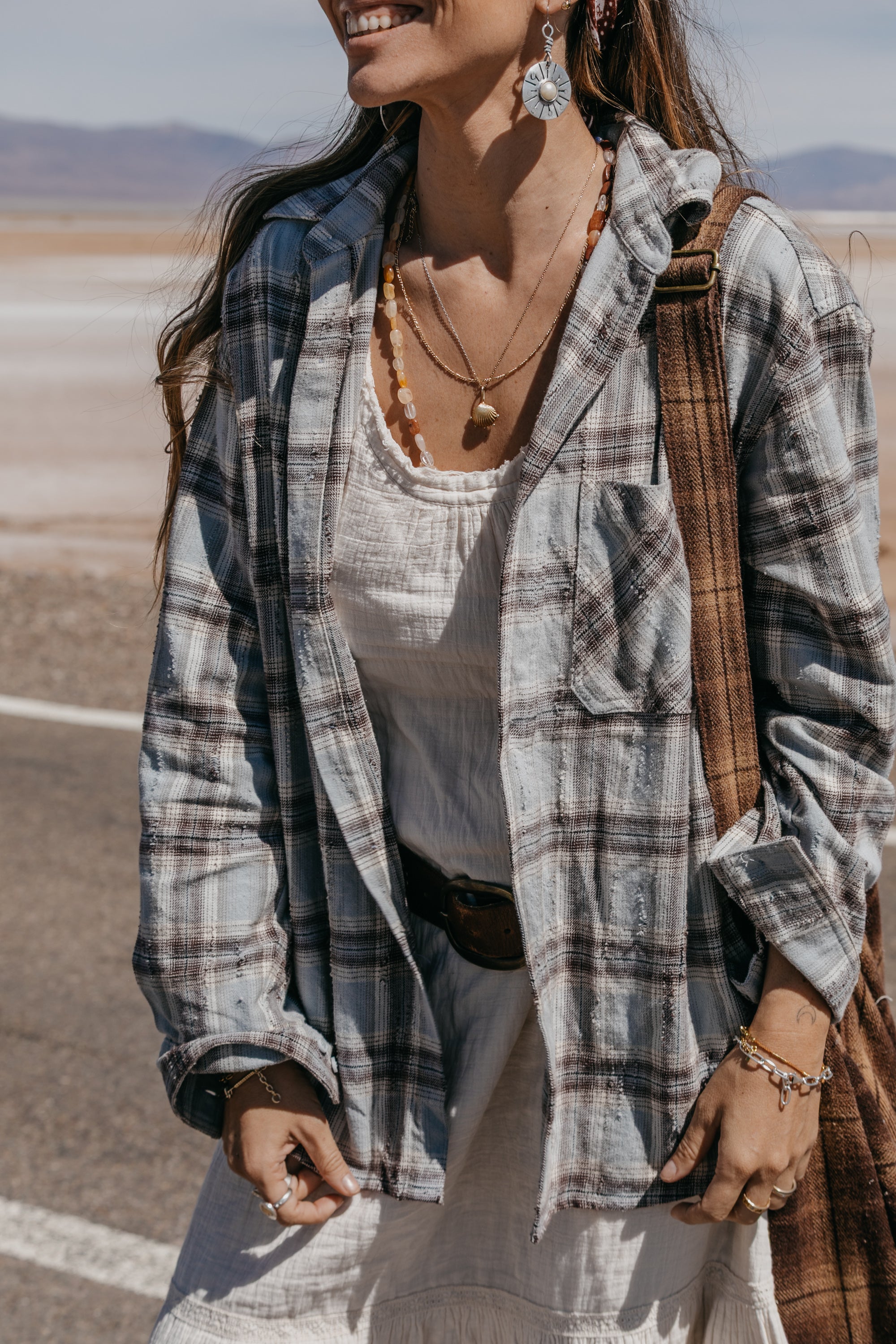 Evans Plaid Unisex Shirt - Distressed Blue Grey
