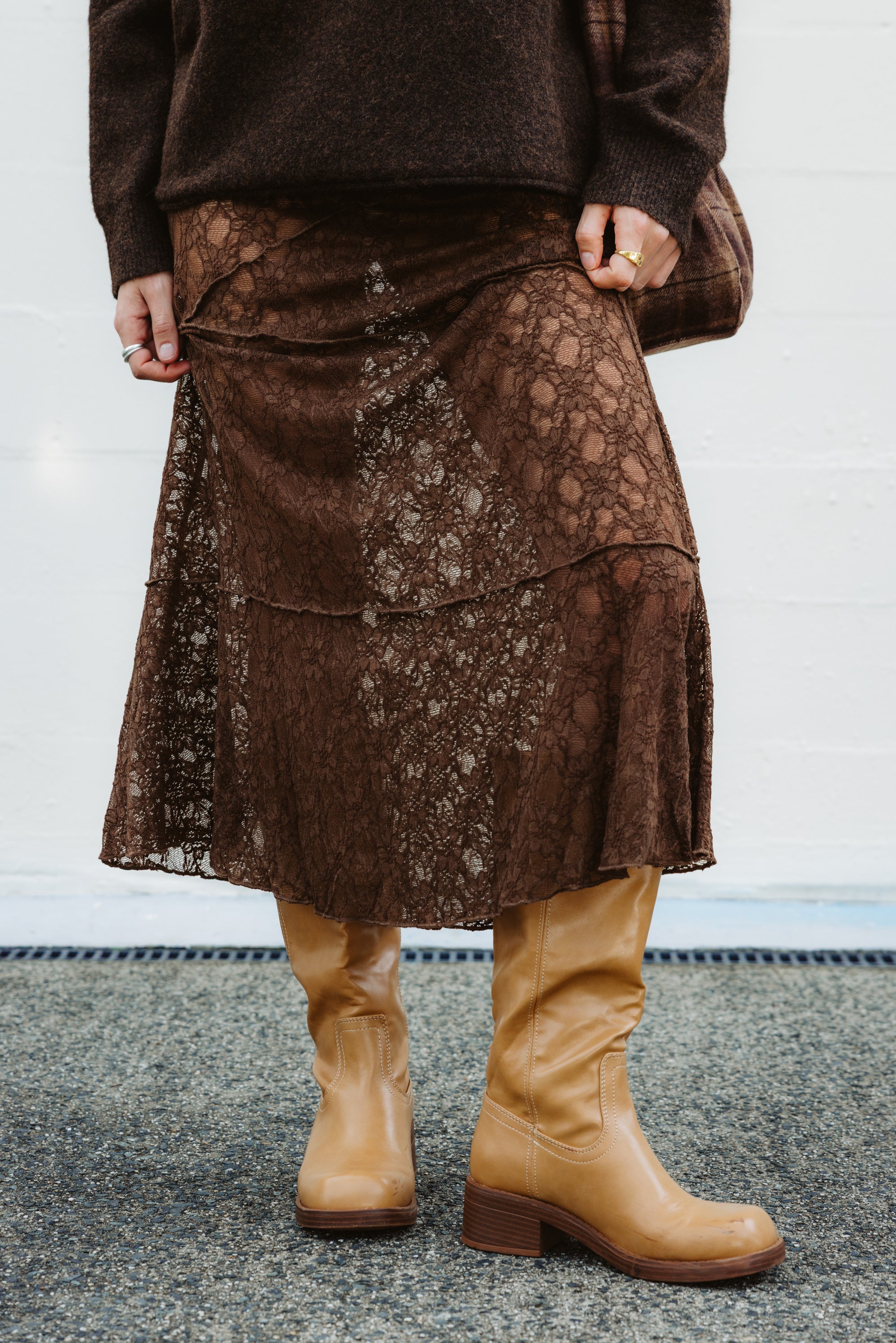 Moonlace - Brown Lace Midi Skirt