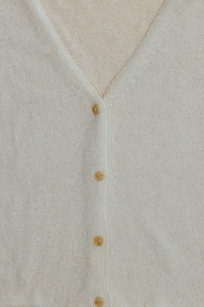 Mia - White Textured Rib Knit Cardigan