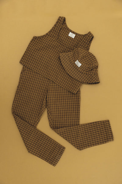 Kora - Unisex Brown Checked Pants