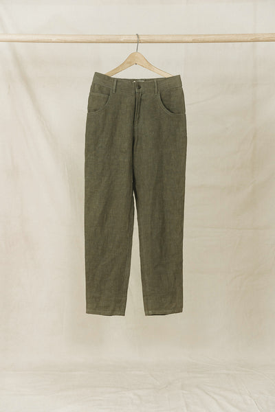 Miller - Unisex Textured Linen Pants - Khaki Green