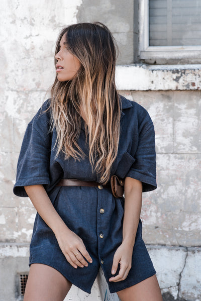 Whistler Navy - Ramie Shirt Dress