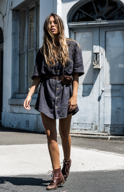 Whistler Navy - Ramie Shirt Dress