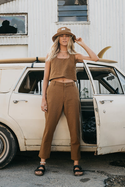 Kora - Unisex Brown Checked Pants