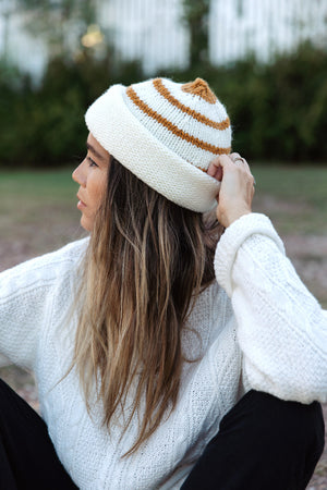 Striped Knit Beanie - Burnt Mustard