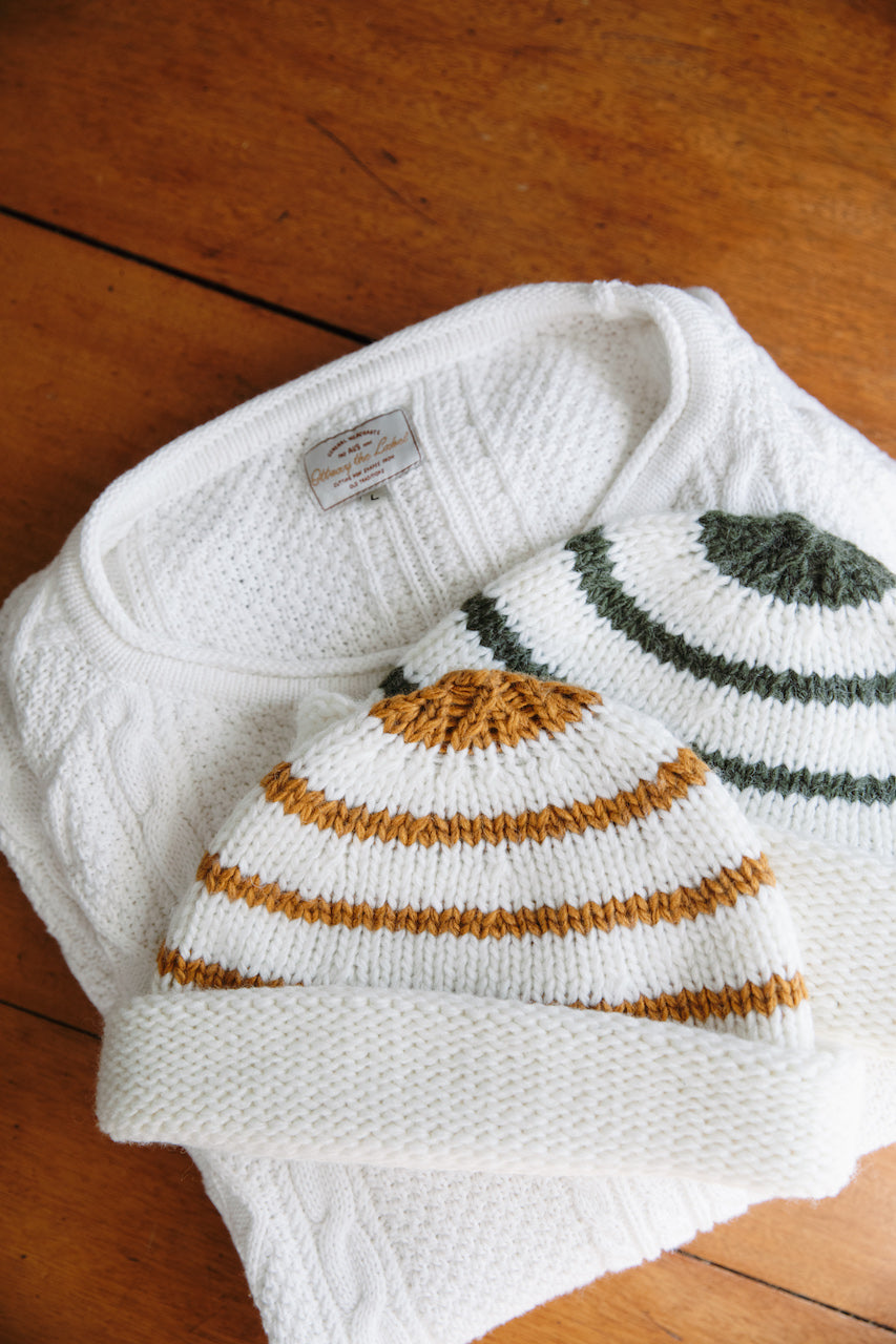 Striped Knit Beanie - Burnt Mustard