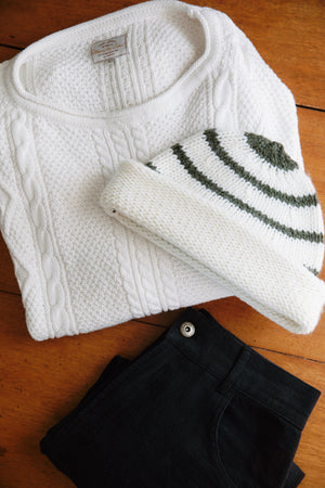 Striped Knit Beanie - Dusty Green