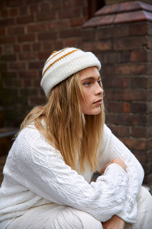 Striped Knit Beanie - Burnt Mustard