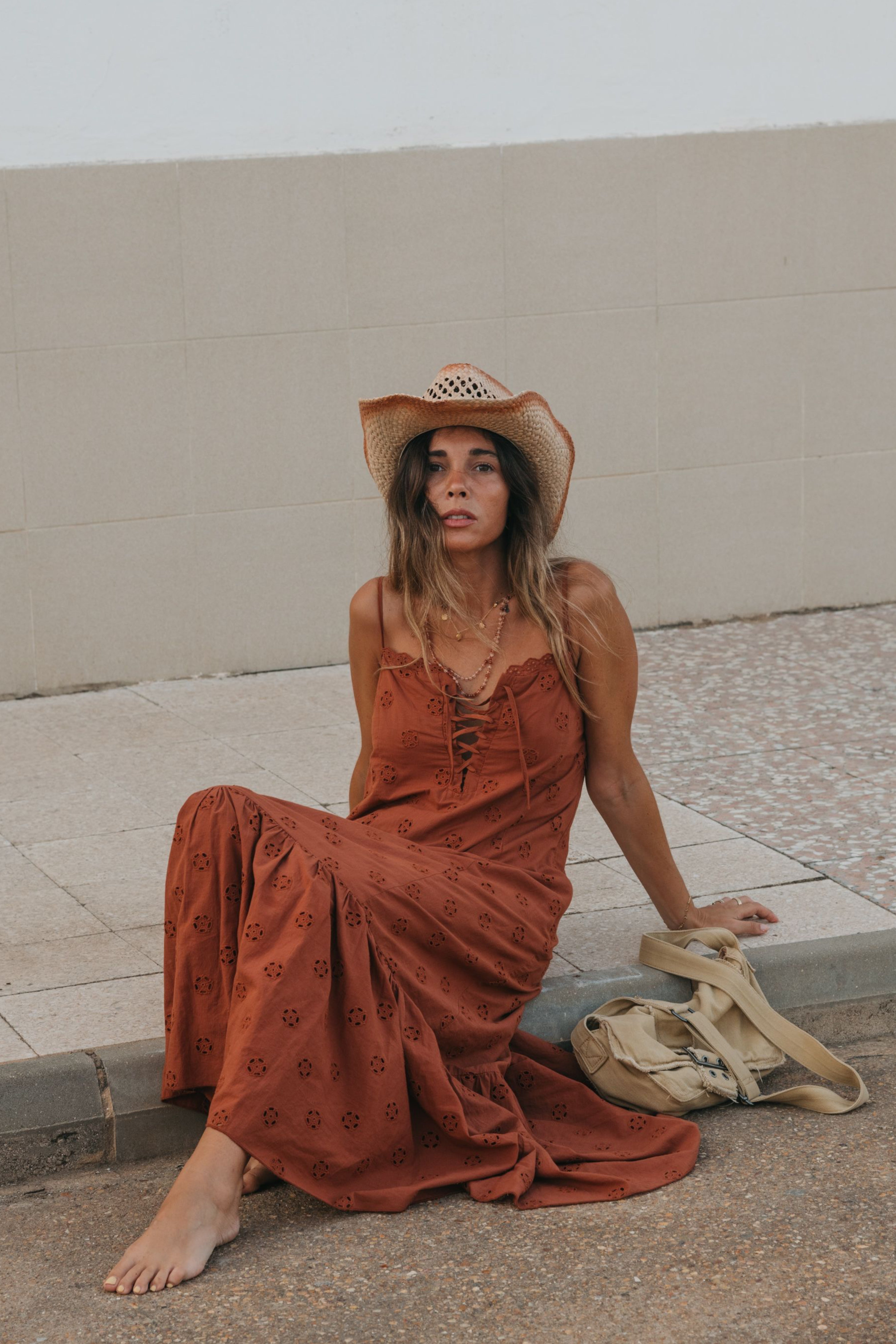 Maple - Brown Embroidered Maxi Dress