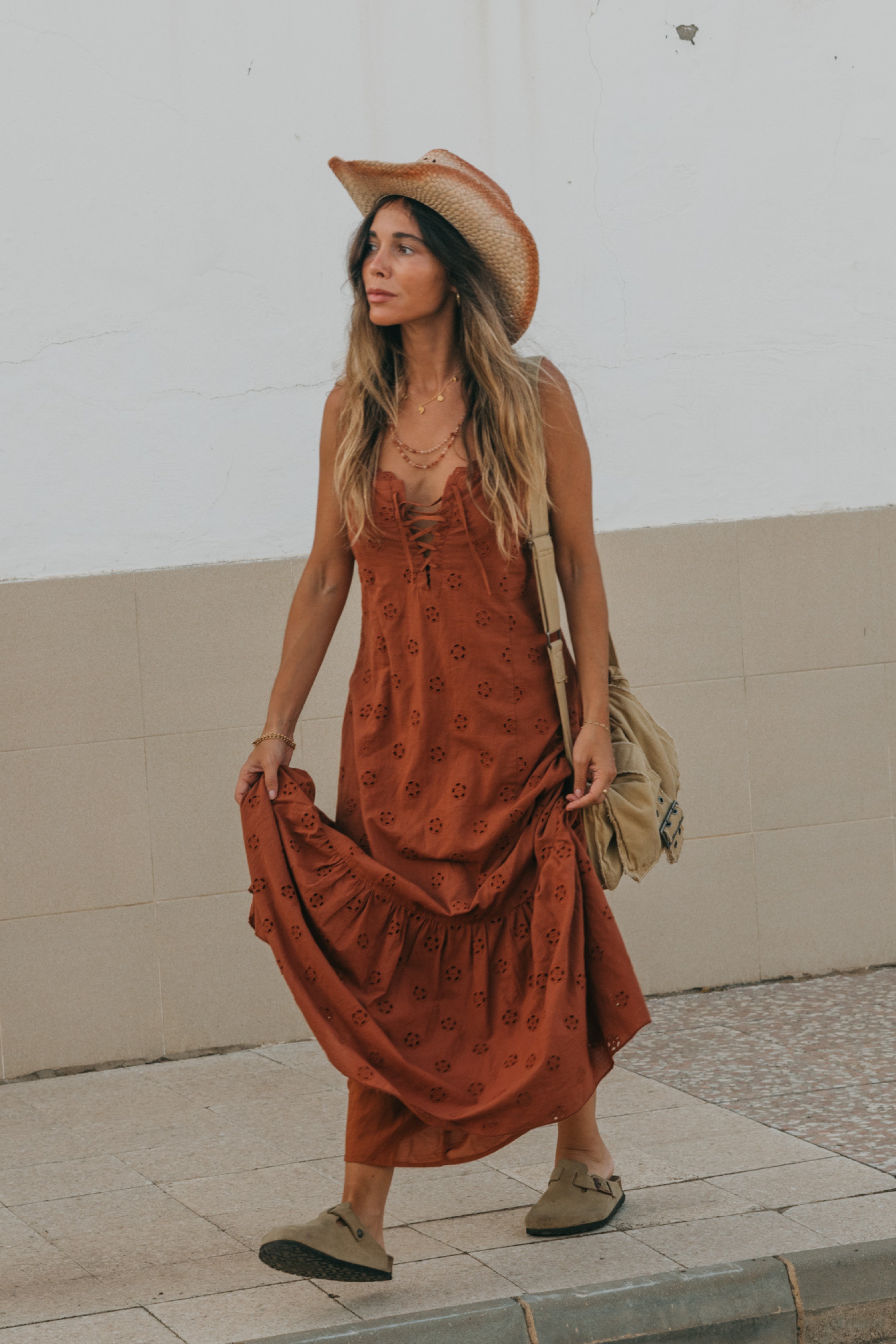 Maple - Brown Embroidered Maxi Dress