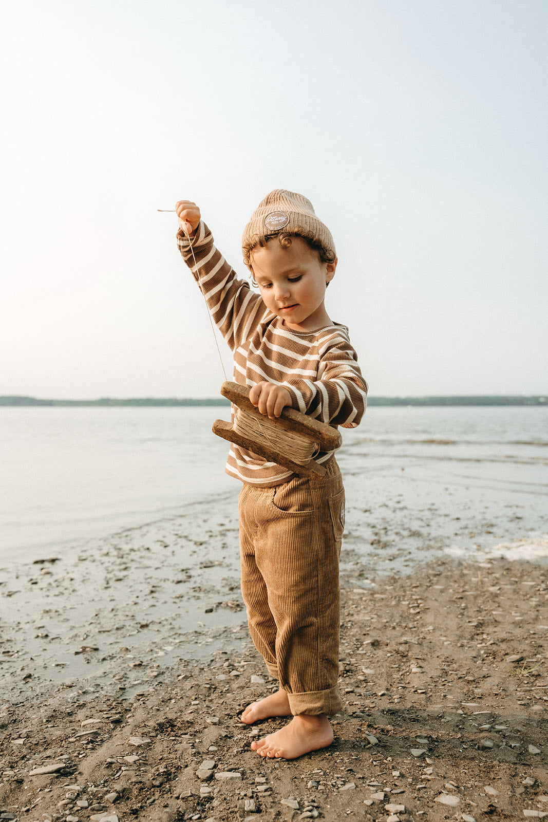 Nolan Striped Long Sleeve Unisex Kids T-Shirt - Brown and Cream
