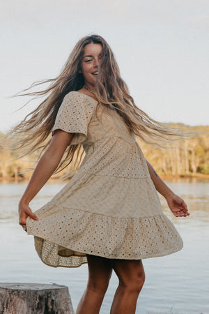 Whisper - Embroidered Short Dress - Beige