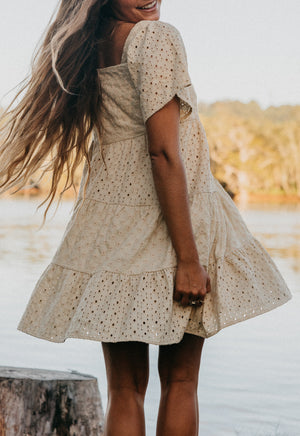Whisper - Embroidered Short Dress - Beige