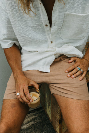 Miller Shorts- Textured Linen Shorts - Light Brown