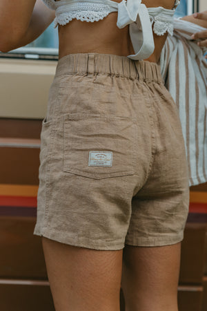Miller Shorts- Unisex Textured Linen Shorts - Light Brown