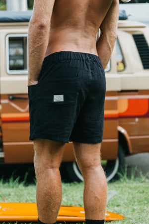 Miller Shorts- Textured Linen Shorts - Washed Black