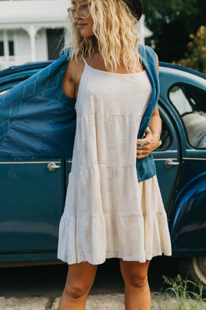 Ember - Textured Check Short Dress - White