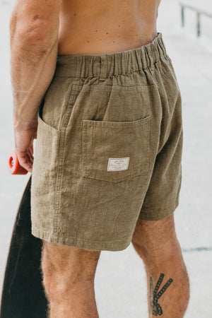 Miller Shorts- Textured Linen Shorts - Khaki Green