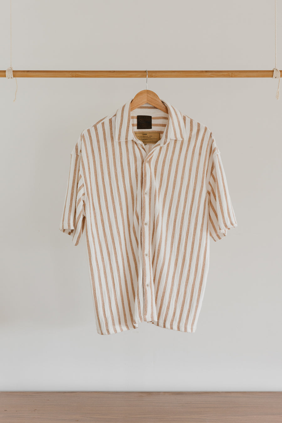 Lane - Stripe Unisex Textured Short Sleeve Shirt - Brown