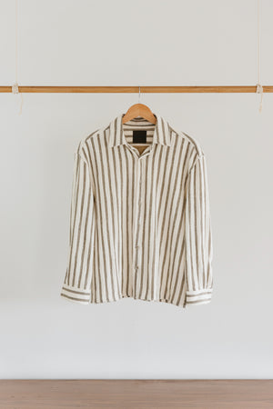 Blair - Unisex Stripe Textured Long Sleeve Shirt - Grey