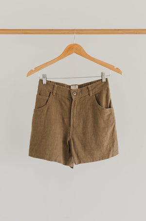 Miller Shorts- Textured Linen Shorts - Khaki Green