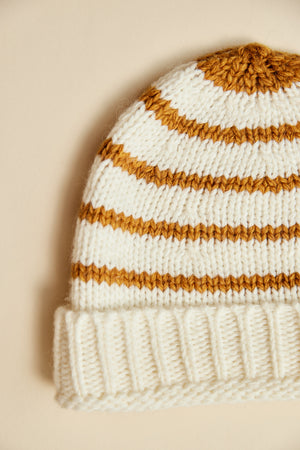 Striped Knit Beanie - Burnt Mustard