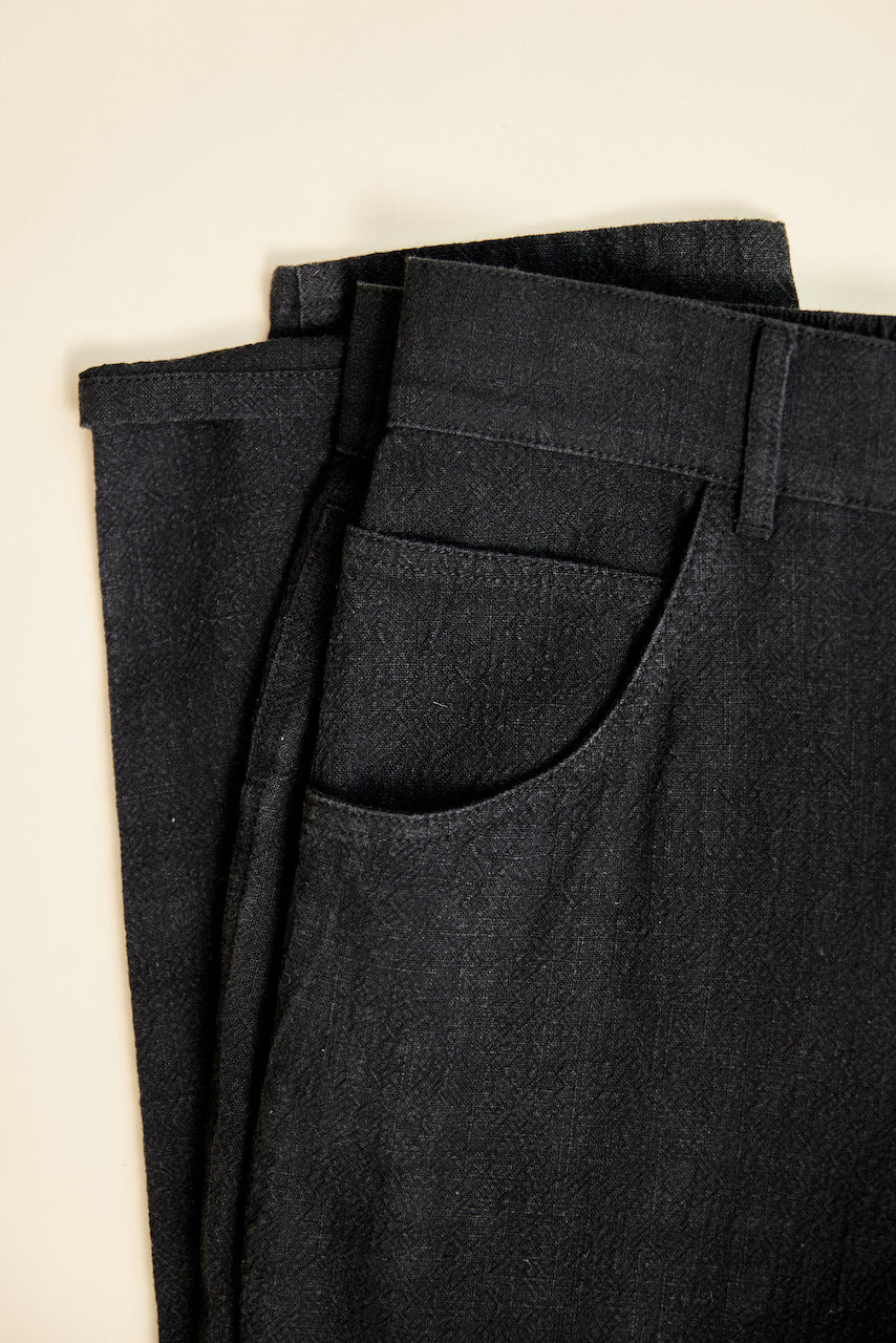 Miller - Textured Linen Pants - Washed Black